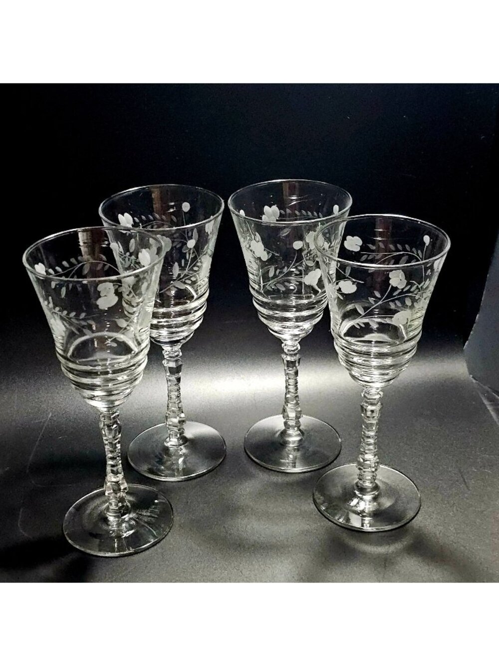 4 Deco Wildflower Wine Glasses 8" Rock Sharpe glasses etched cocktail romantic e